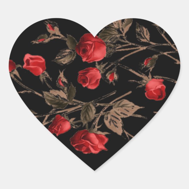 Red Roses Gótico Heart Pegatina (Anverso)