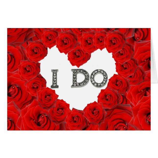 Red Roses Heart I Do Bling Boda Card (Anverso (Horizontal))