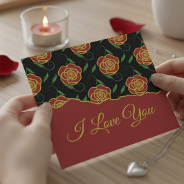 Red Roses On Black Love You Valentine Card