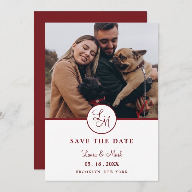 Red Rustic Photo Minimalist Wedding Initials  (Anverso / Reverso)