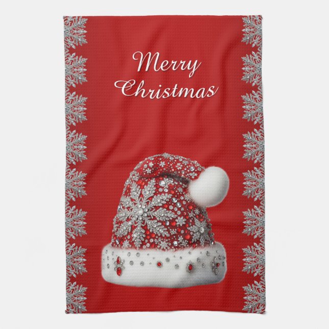 Red Santa Hat Navidades Holiday Kitchen toalla (Vertical)