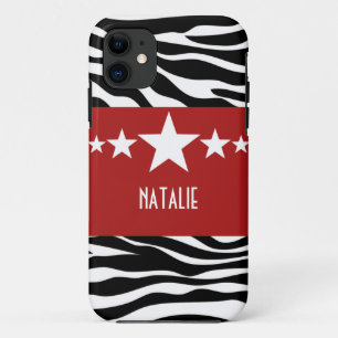 Red Sassy Star Zebra BT iPhone 5 Funda