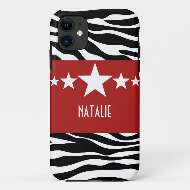 Red Sassy Star Zebra BT iPhone 5 Funda (Reverso)