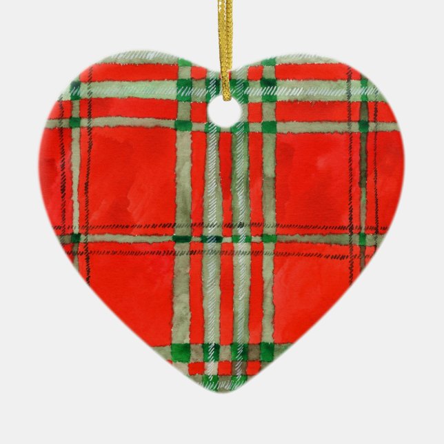 RED SCOTT TARTAN Ornamento cerámico cardíaco (Frente)