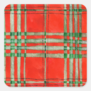 RED SCOTT TARTAN Pequeños Pegatinas Cuadrados