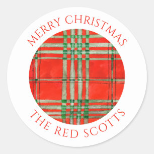 RED SCOTT TARTAN Pequeños Sellos para sobres redon