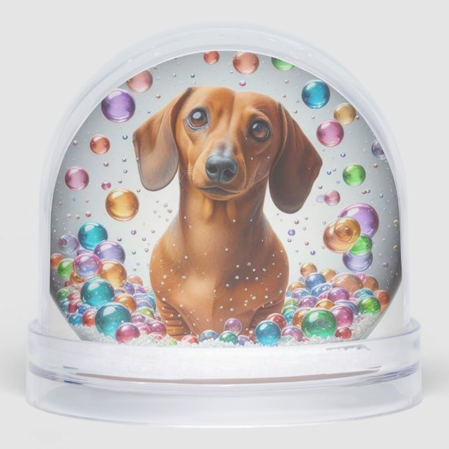 RED SMOOTH COAT DACHSHUND SNOW GLOBE (Anverso)