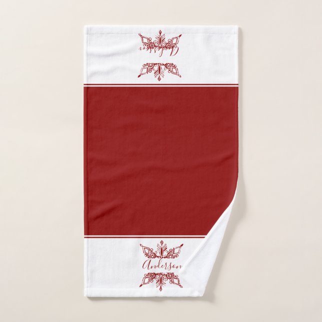 Red snowflake personalized  bath towel set (Toalla de mano)