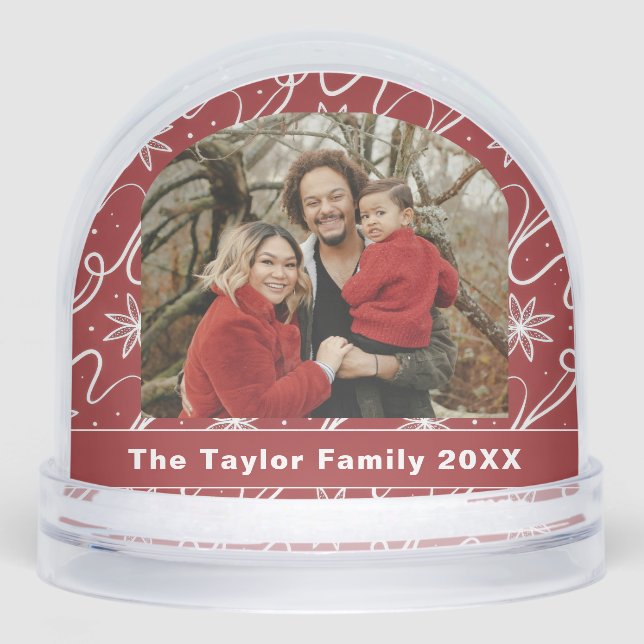 Red Snowflake Swirl Custom Family Photo (Anverso)