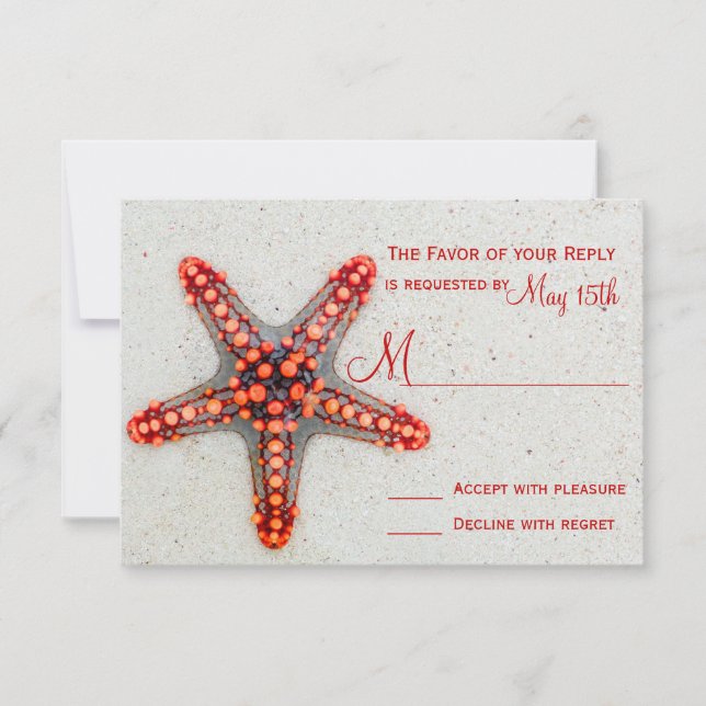 Red Starfish Sand Beach Destination Wedding RSVP (Anverso)