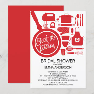Red Stock The Kitchen Bridal Shower Invitación
