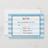 Red Striped Watercolor Lighthouse Wedding RSVP