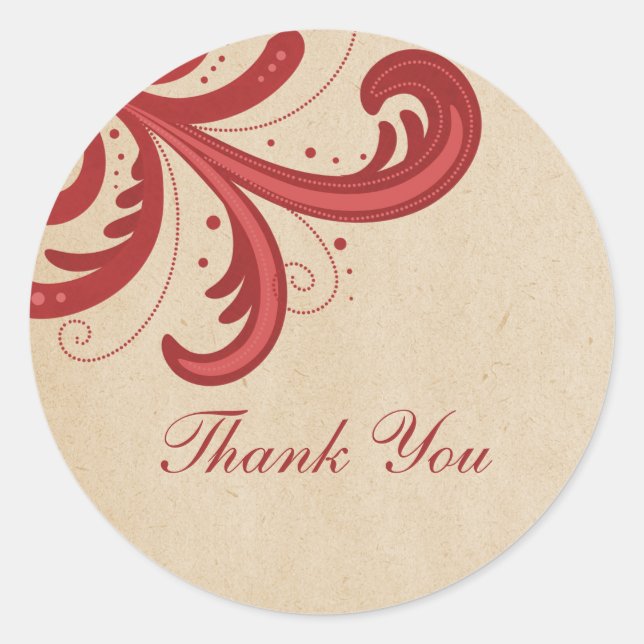 Red Stylish Swirls Gracias Pegatinas (Anverso)
