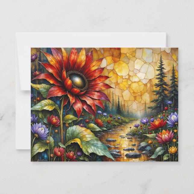 Red Sunflower in valley by stream (Anverso)