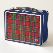 Red Tartan Plaid Design Lunchbox Metalizado