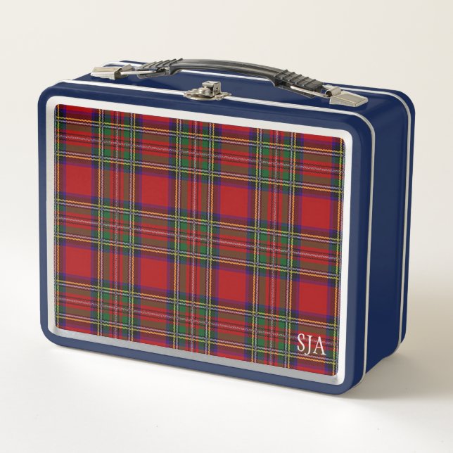 Red Tartan Plaid Design Lunchbox Metalizado (Anverso)