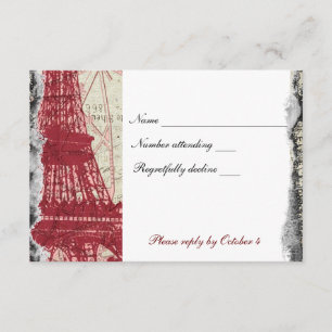 Red Tattered Paris Eiffel Tower rsvp con sobre