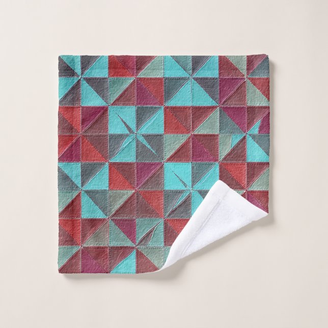 red, teal, purple, and gray quilt (Toallita)