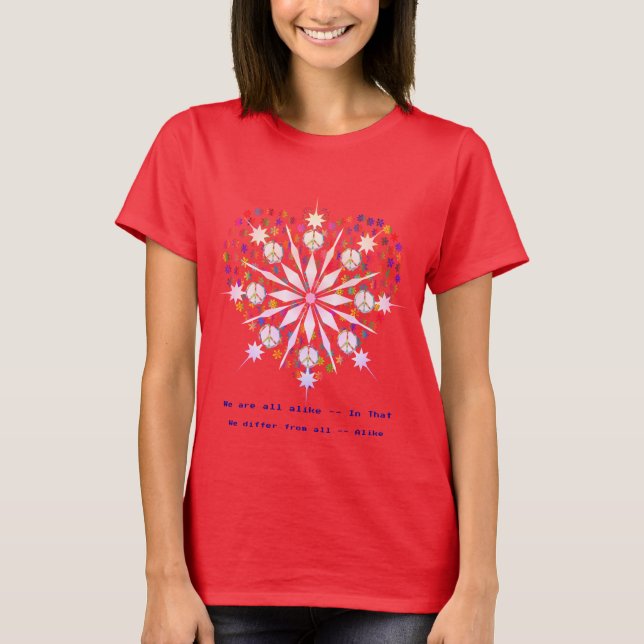 Red Trendy Top Snowflakes Peace Love T-Shirt (Anverso)