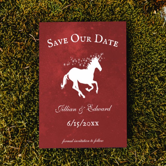 Red Unicornio Salva El Anuncio De Fecha (Red Unicorn Save the Date Wedding Announcement)