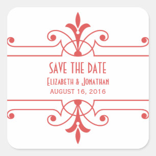 Red v2 Fancy Ornamental Save the Date Pegatinas