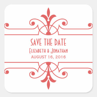 Red v2 Fancy Ornamental Save the Date Pegatinas