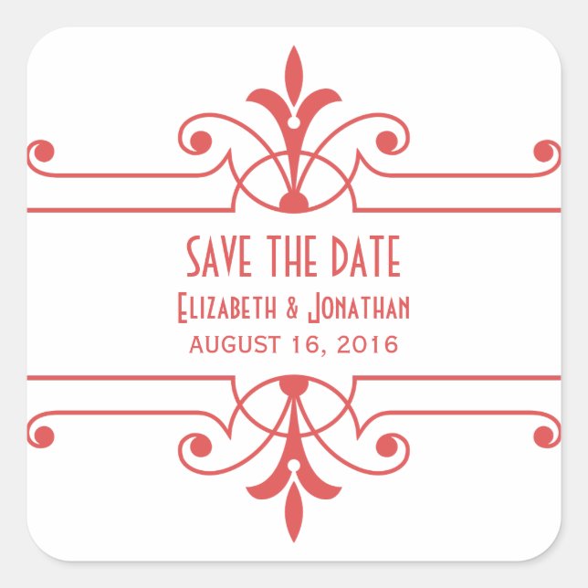 Red v2 Fancy Ornamental Save the Date Pegatinas (Anverso)