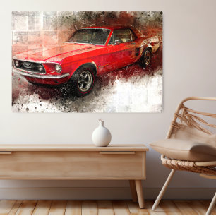 Red Vintage Car Poster: Arte de Automóviles Sin Ti