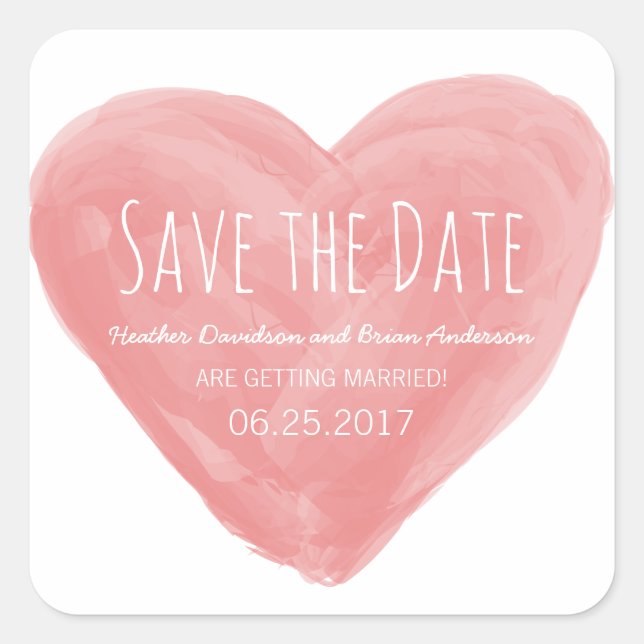Red Watercolor Heart Save the Date Pegatinas (Anverso)