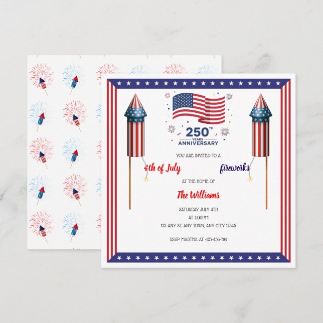 Red, White & Boom Invitación del 250º aniversario  (Anverso / Reverso)