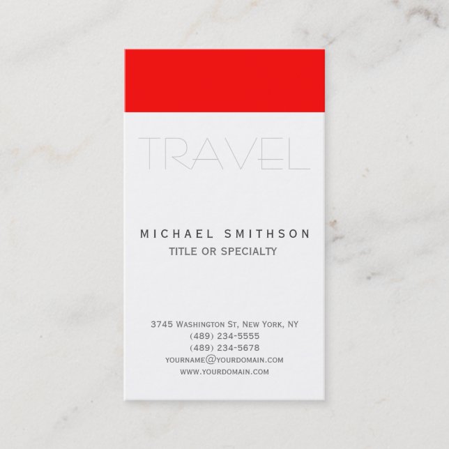 Red White Modern Simple Travel Agent Tarjeta de Ne (Anverso)