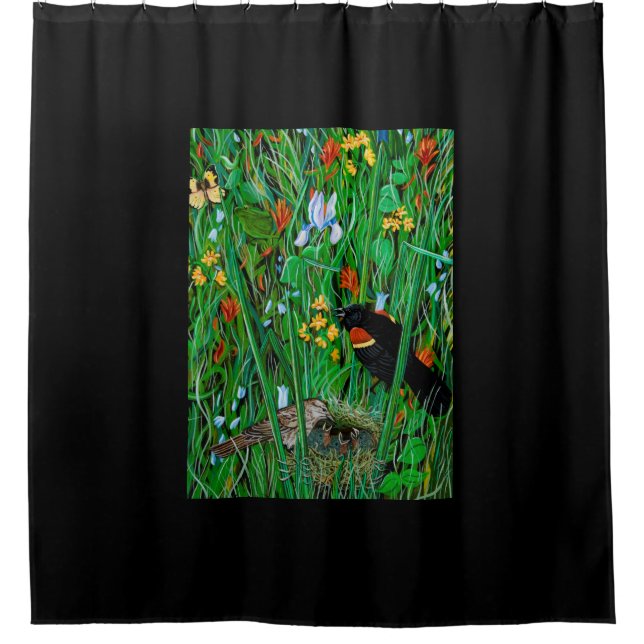 Red Wing Blackbird Black Shower Cortina (Anverso)