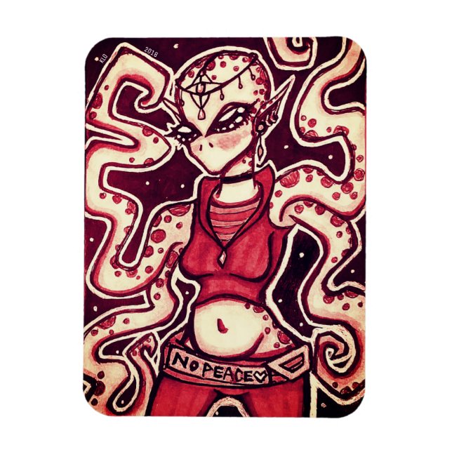 Red y negro sin paz imán alienígena (Vertical)