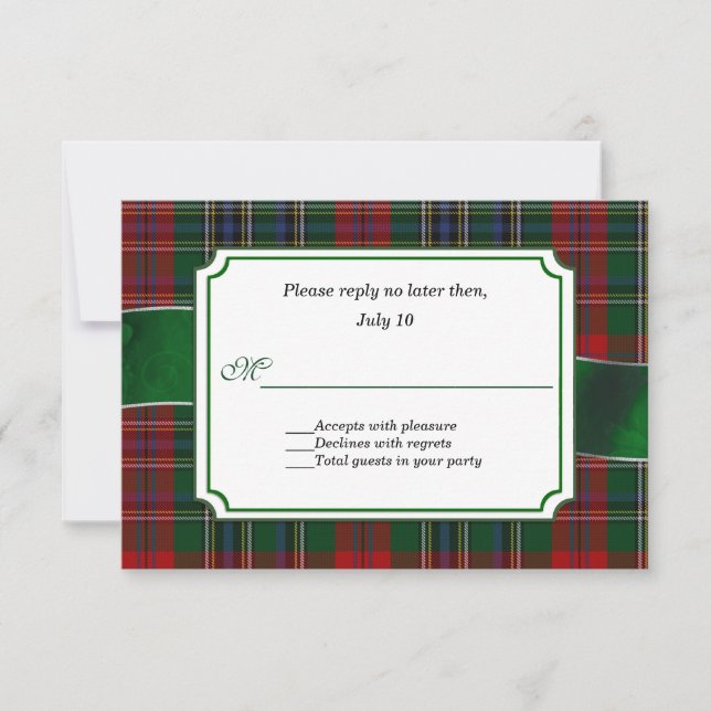 Red y Verde MacClain Tartan Wedding RSVP (Anverso)