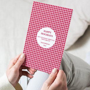 Red y White Plaid Gingham Feliz Holiday