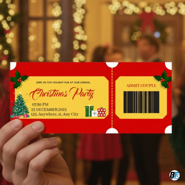 Red & Yellow Bold Christmas Party Entry P Ticket  (Subido por el creador)