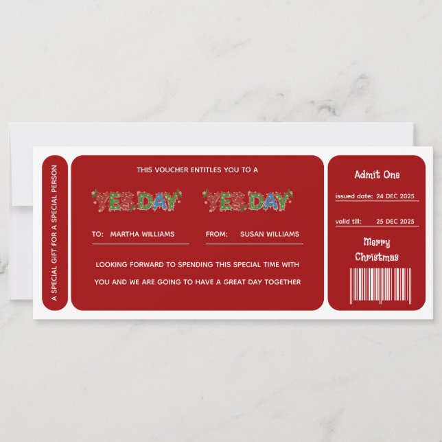 Red Yes Day Christmas Gift Voucher (Anverso)