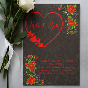 Redacción de la invitación a la boda de rosas roja