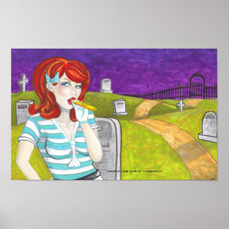 Redhead w Kazoo en Graveyard poster de arte oscuro