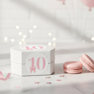 Redonda 10.ª Chica de cumpleaños Pegatina de Bow Rosado