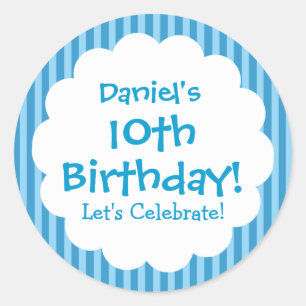Redonda 10.ª Pegatina de cumpleaños Blue Stripes V1C