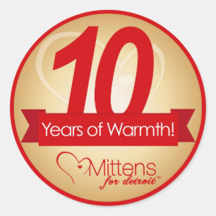 Redonda 10 años de calor - Mittens for Detroit Pegatina