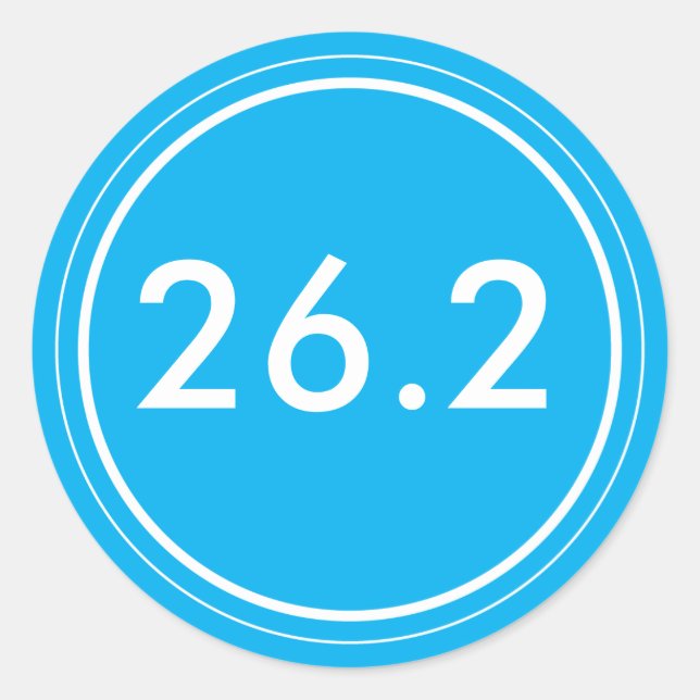 Redonda 26,2 Pegatina | Azul claro con blanco (Anverso)