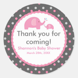 Redonda 2 ELEFANTES ROSAS Pegatina para Baby Shower de lun