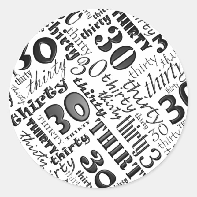 Redonda 30.º Pegatina Fiesta de cumpleaños (Anverso)