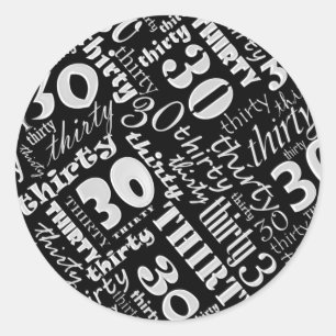 Redonda 30.º Pegatina Fiesta de cumpleaños