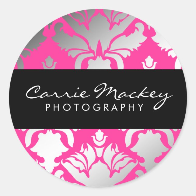 Redonda 311-Damask Shimmer Pegatina de llama rosada (Anverso)