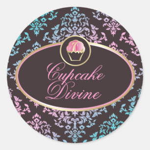 Redonda 311 Pegatina de Cupakes Divine Pink Aqua Damask