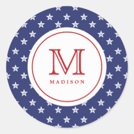 Redonda 4 De Julio Estrellas Pegatina Del Monograma Rojo A