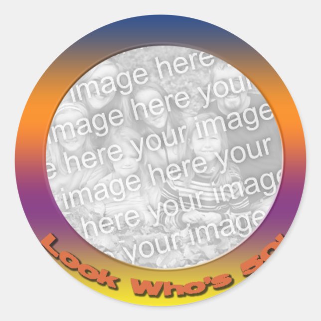 Redonda 50.º Pegatina de fotografía de cumpleaños (Anverso)